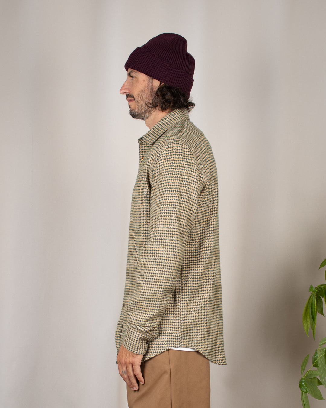 Abstract Pied Poule Flannel Shirt Green