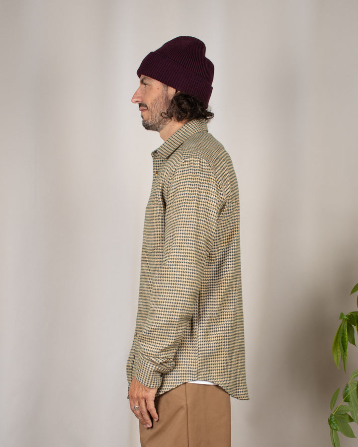 Abstract Pied Poule Flannel Shirt Green