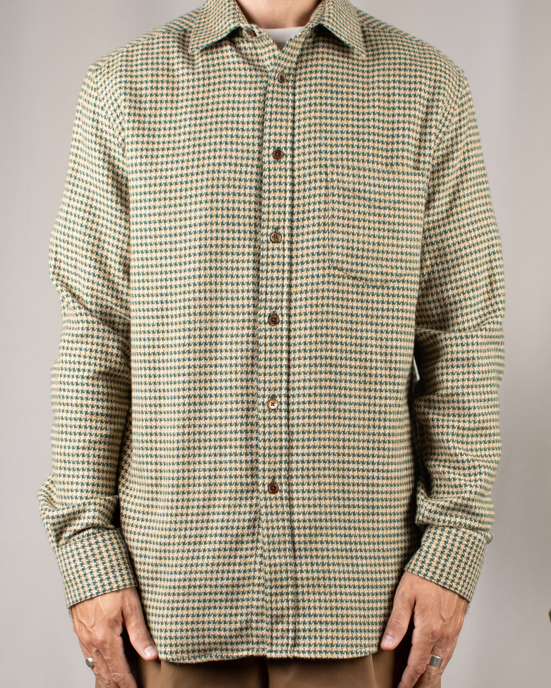 Abstract Pied Poule Flannel Shirt Green