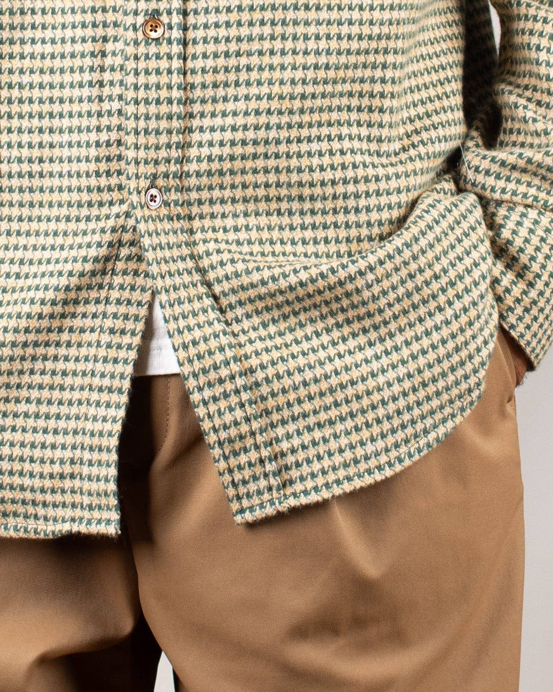 Abstract Pied Poule Flannel Shirt Green