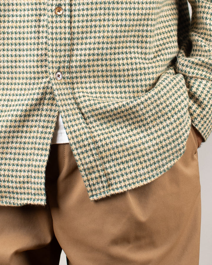 Abstract Pied Poule Flannel Shirt Green