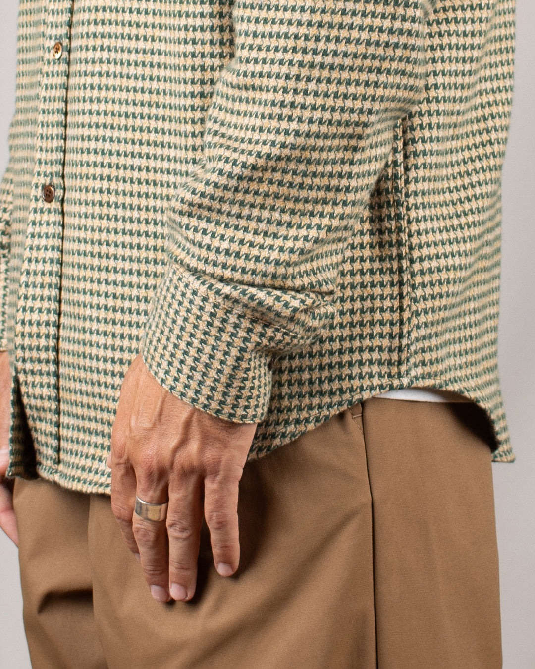 Abstract Pied Poule Flannel Shirt Green