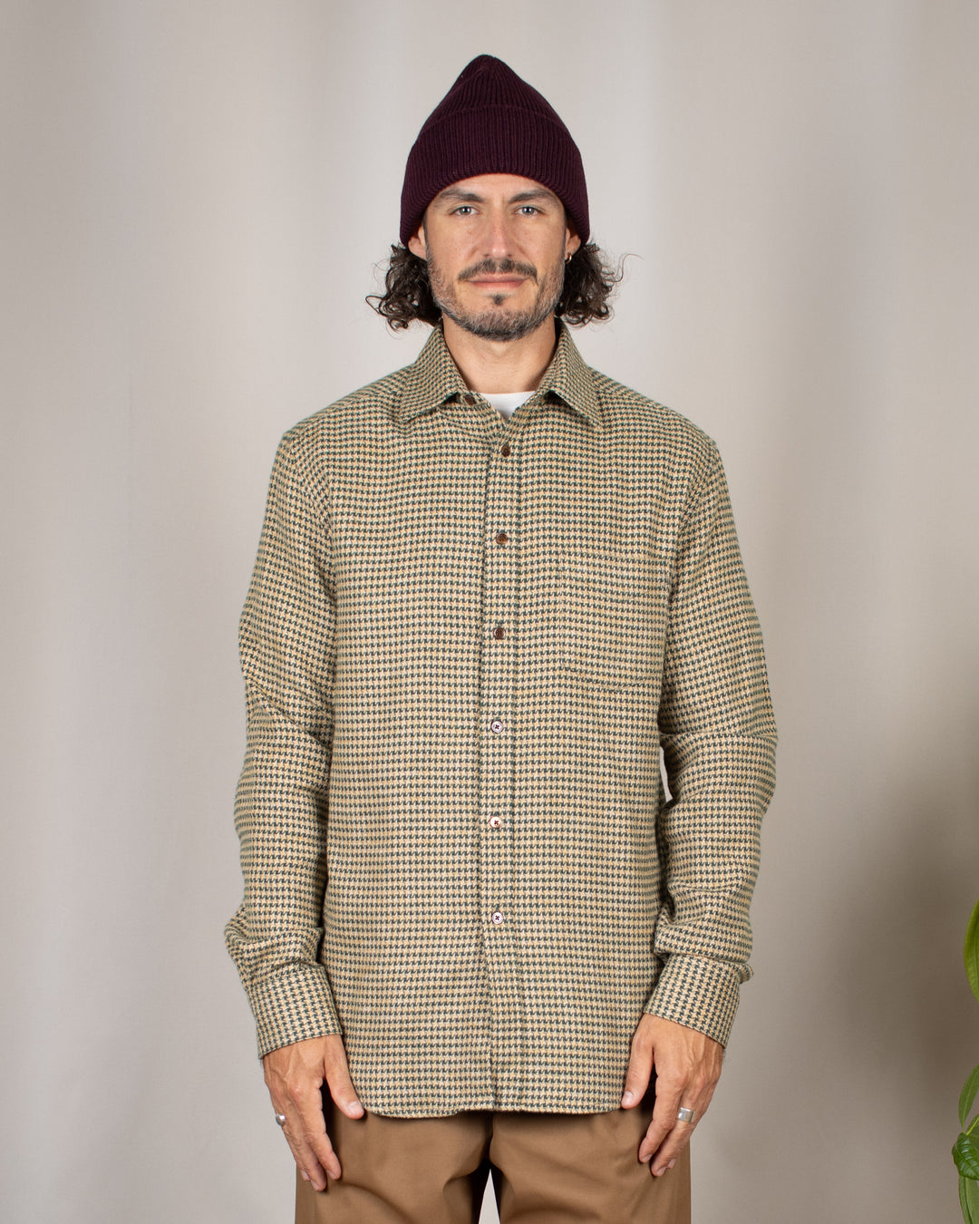 Abstract Pied Poule Flannel Shirt Green