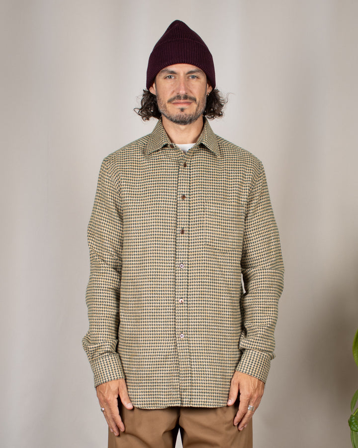 Abstract Pied Poule Flannel Shirt Green