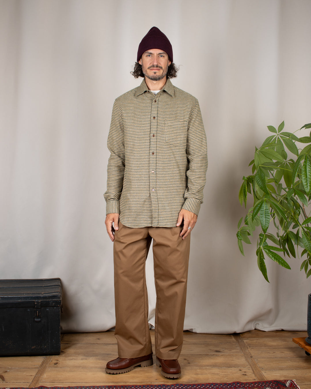 Abstract Pied Poule Flannel Shirt Green