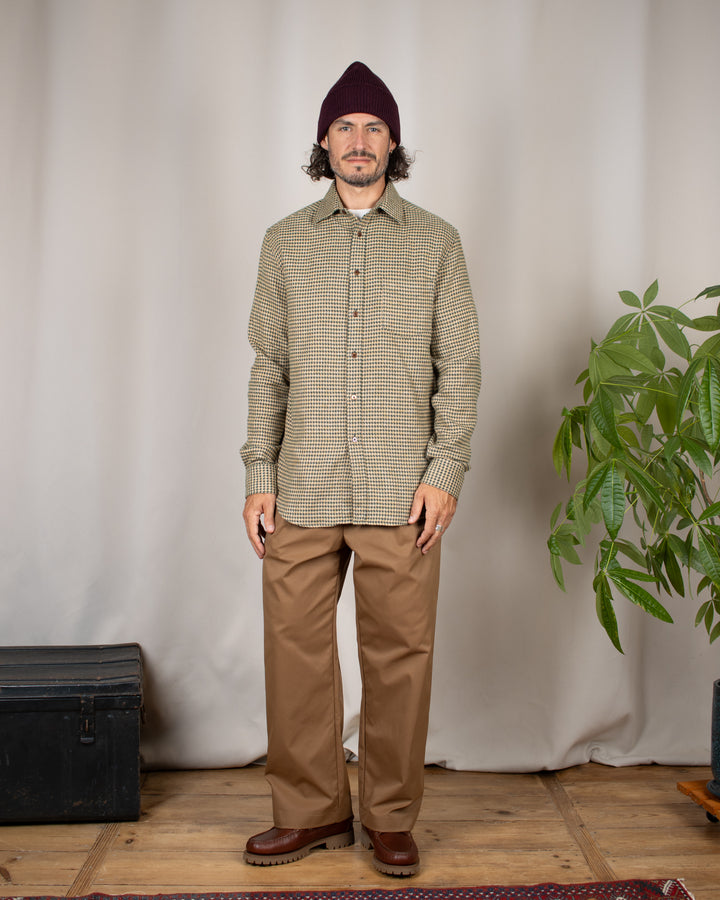 Abstract Pied Poule Flannel Shirt Green