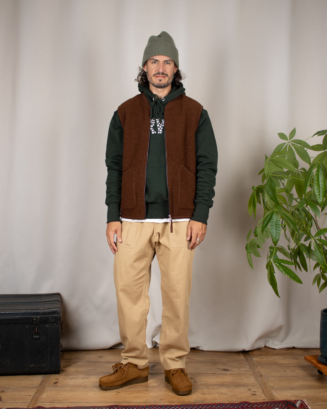 Zip Waistcoat Wool Fleece Cacao