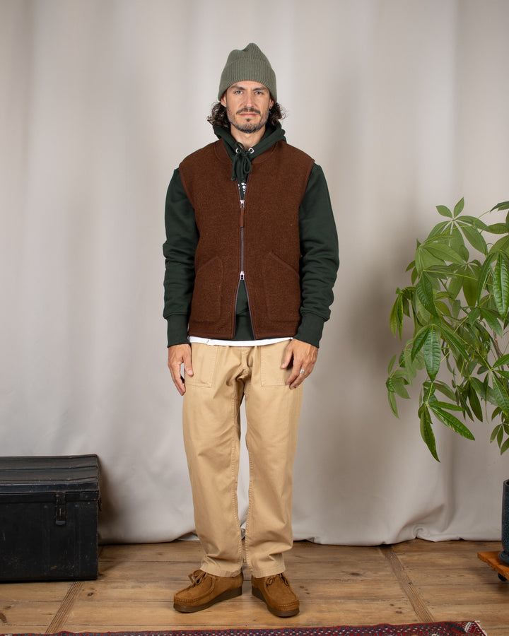 Zip Waistcoat Wool Fleece Cacao