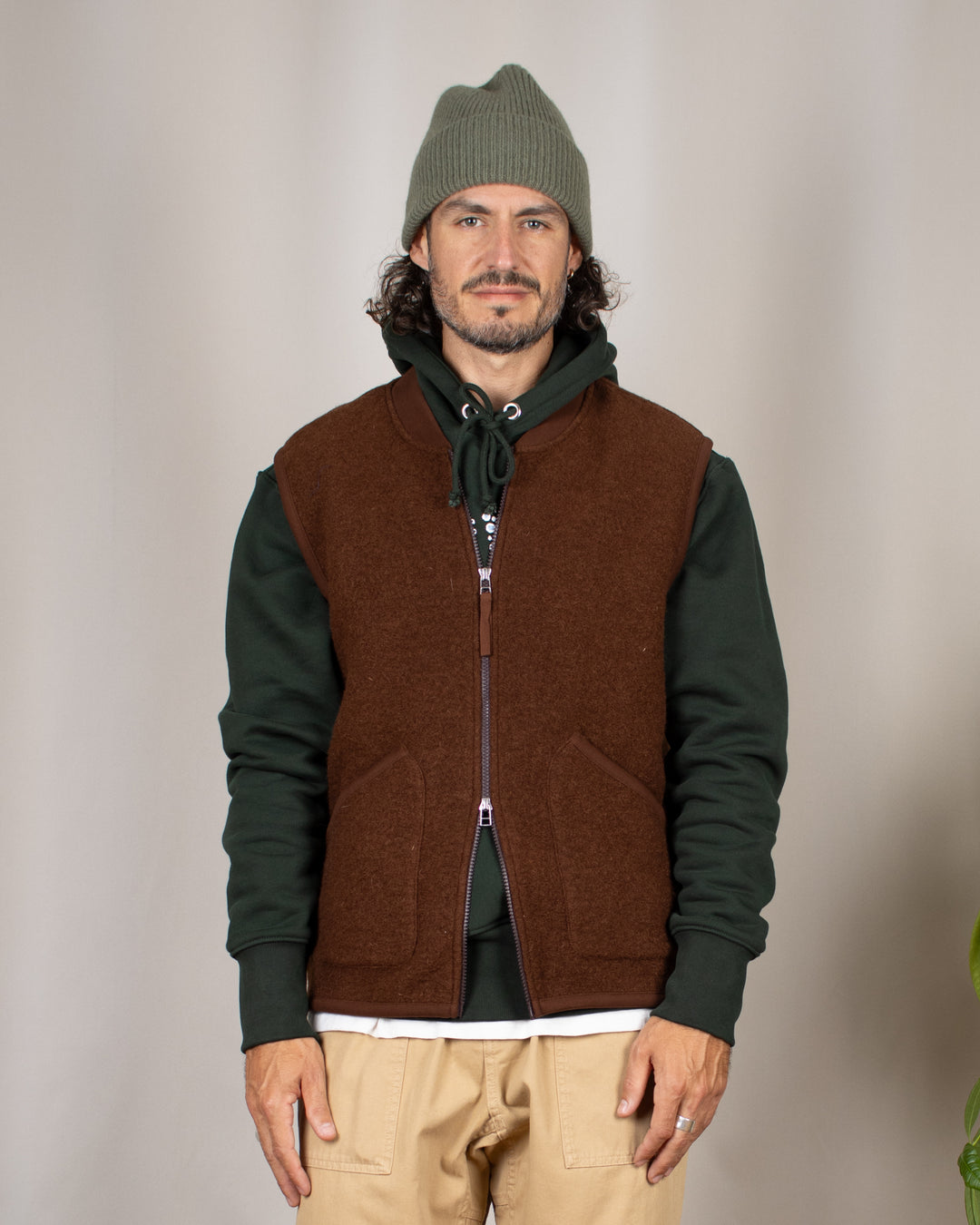 Zip Waistcoat Wool Fleece Cacao