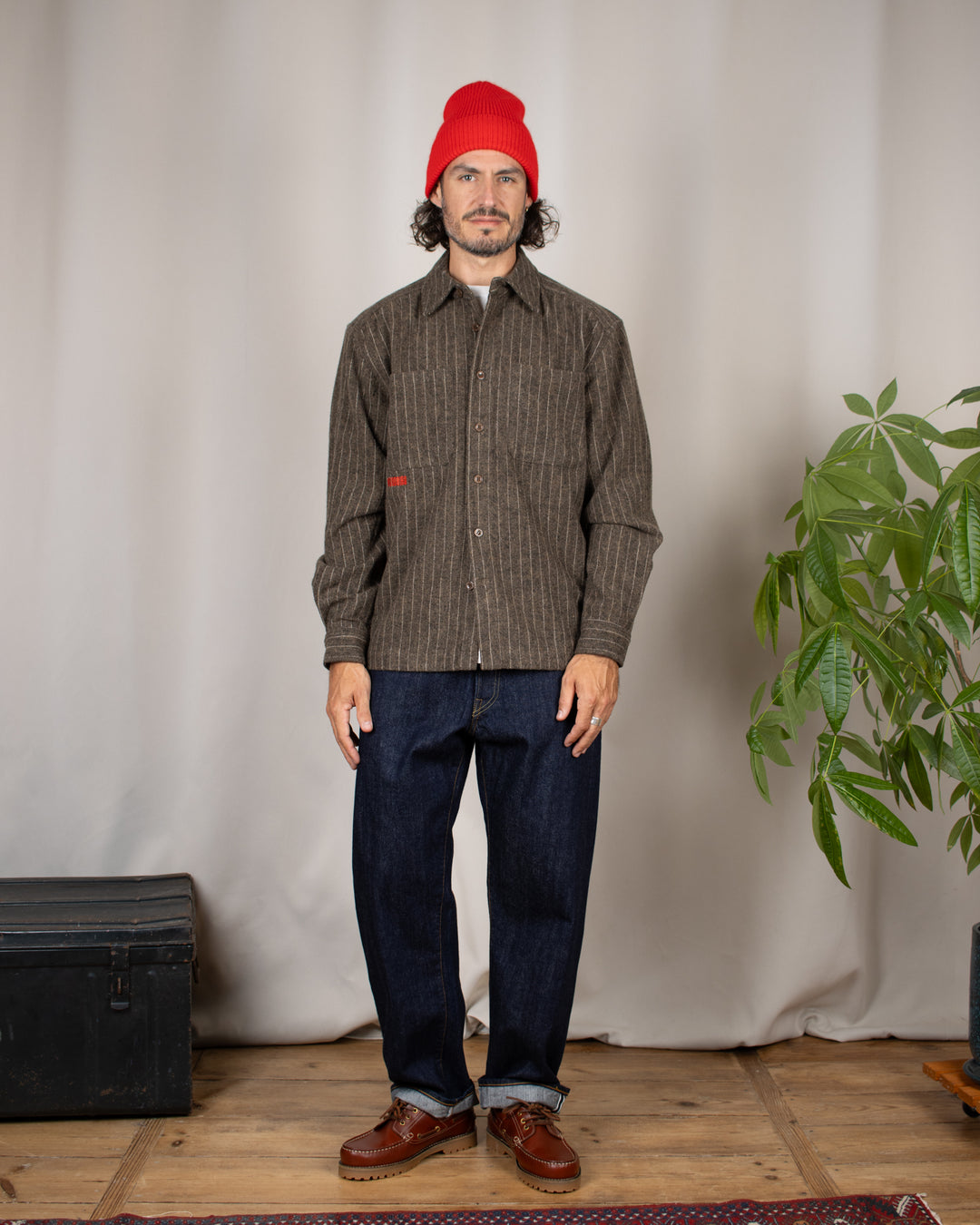 WBBuzo Herringbone Shirt Dark Olive