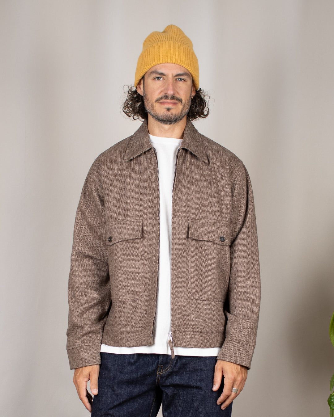 E130 Jacket Wool Herringbone Brown