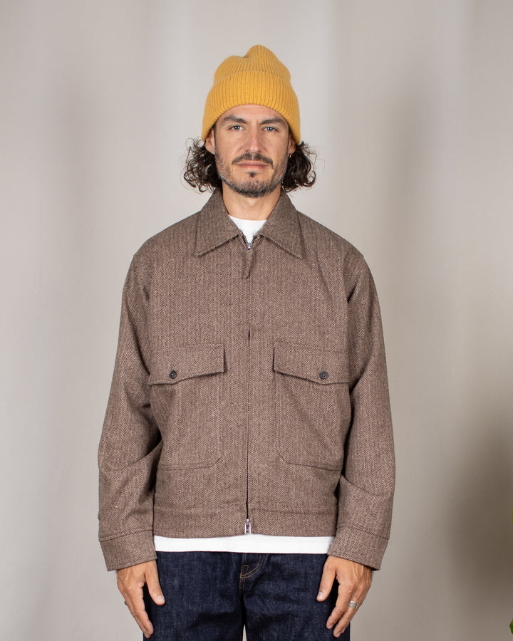 E130 Jacket Wool Herringbone Brown