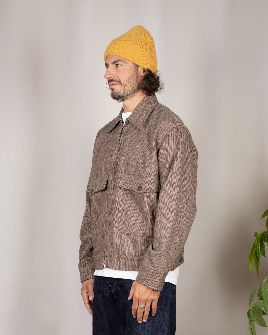 E130 Jacket Wool Herringbone Brown