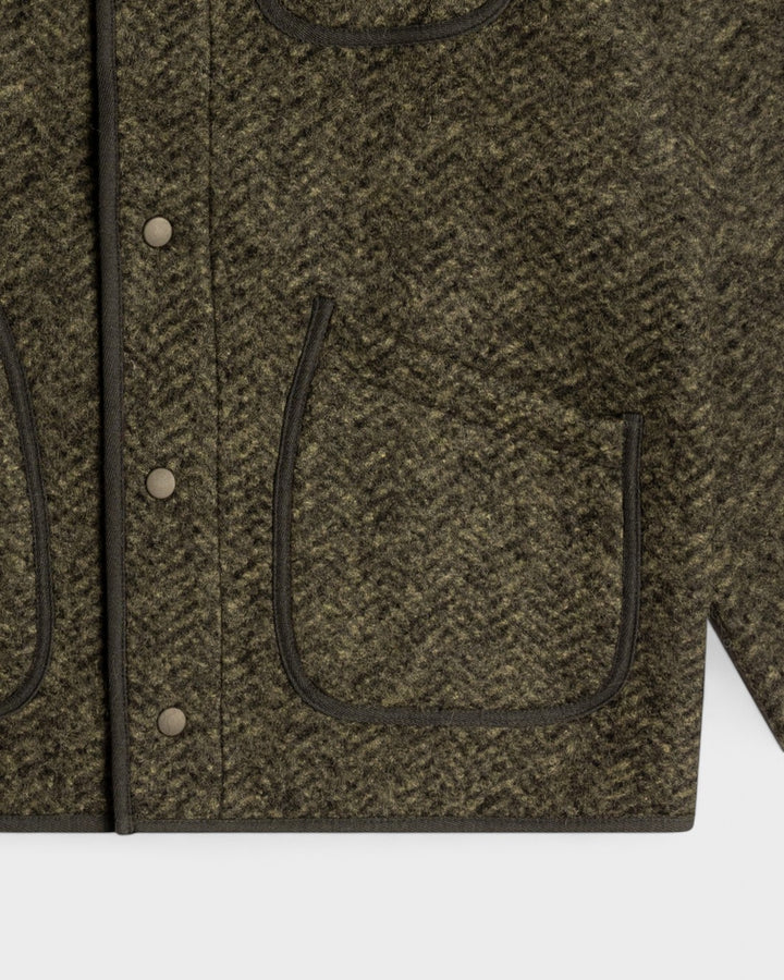 Neist Cardigan in Moss Herringbone Wool