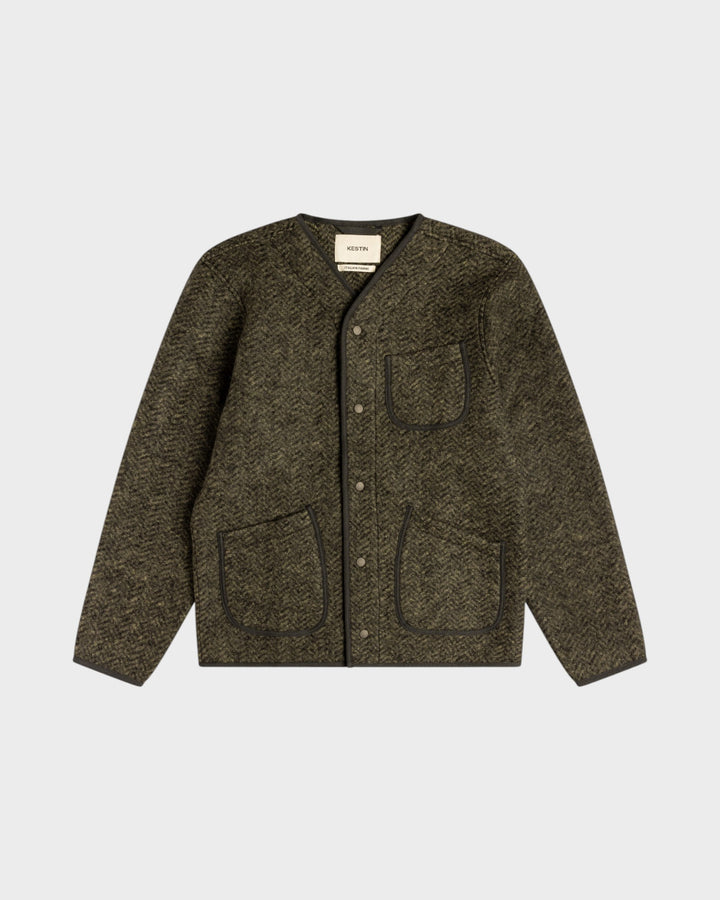 Neist Cardigan in Moss Herringbone Wool