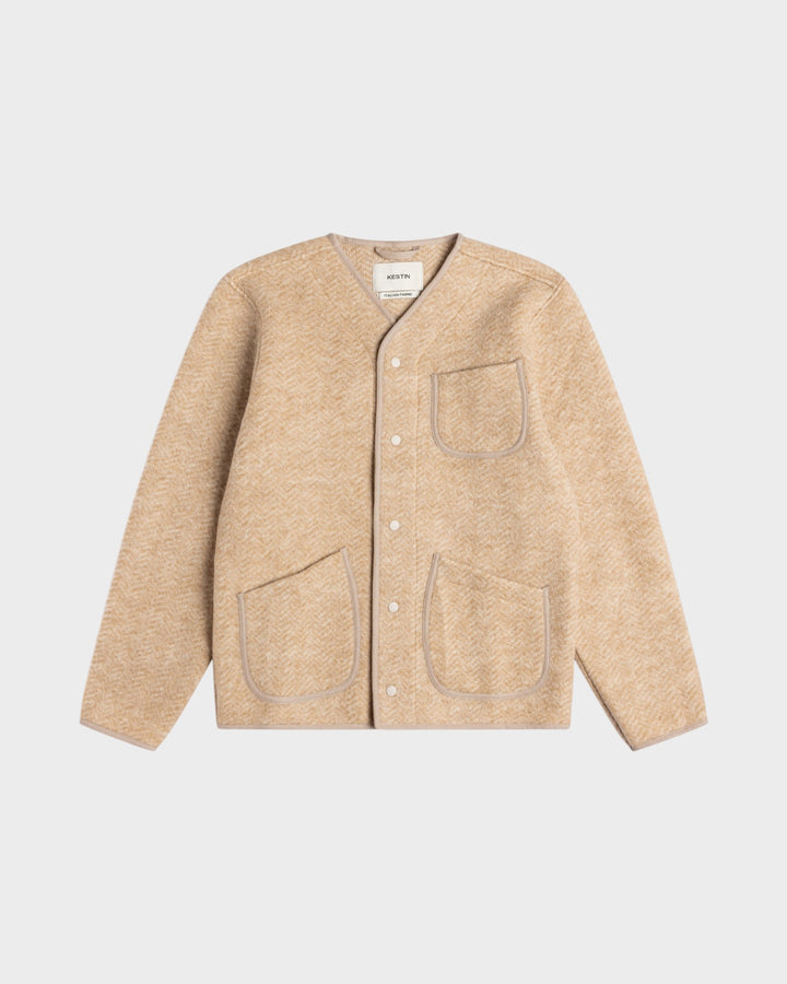 Neist Cardigan in Oat Herringbone Wool