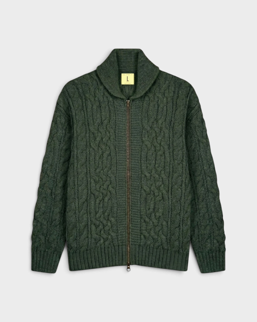 Veste Ohannes Vert Forêt Nitto Knitwear, vue à plat de face