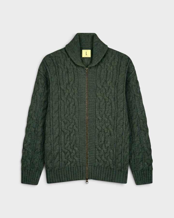 Veste Ohannes Vert Forêt Nitto Knitwear, vue à plat de face
