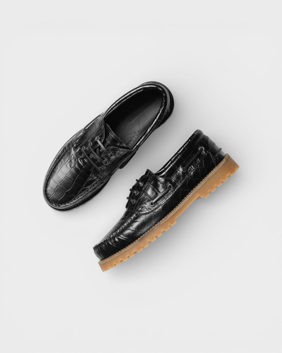 Ollie Boat Shoe Black Croco Leather