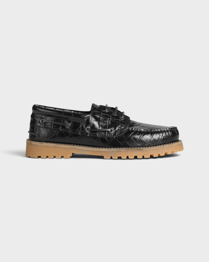 Ollie Boat Shoe Black Croco Leather