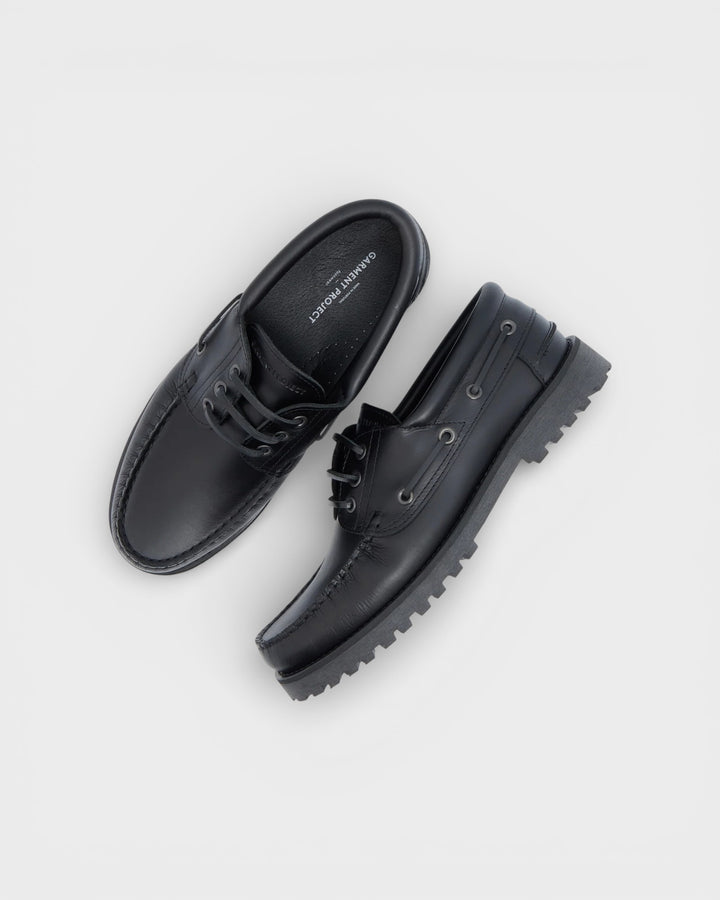 Ollie Boat Shoe Black Leather