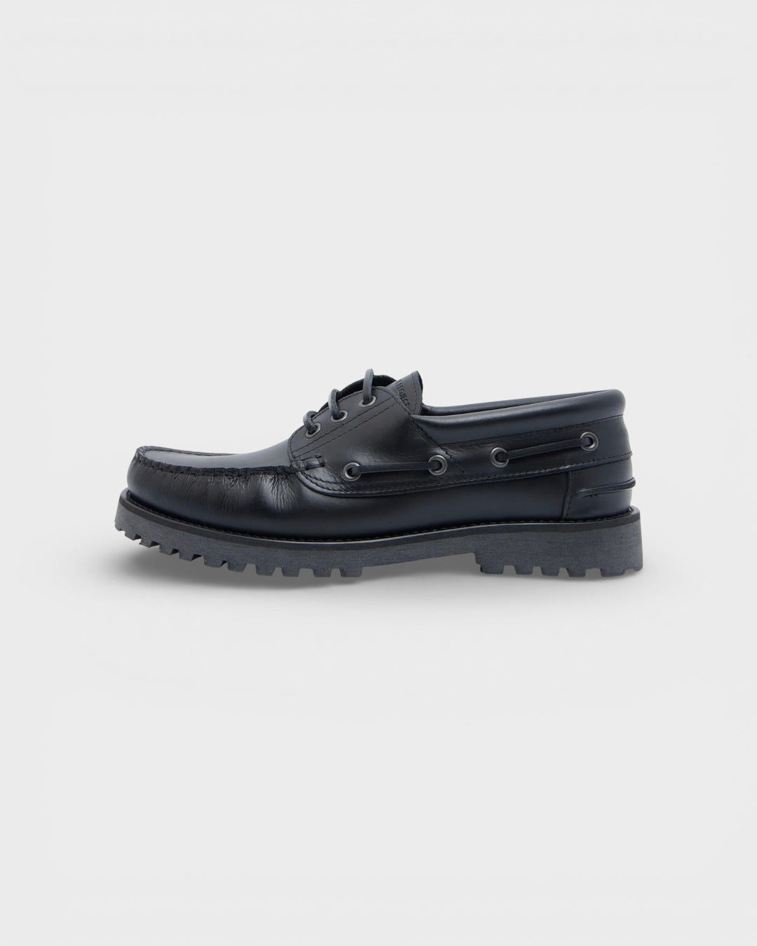 Ollie Boat Shoe Black Leather