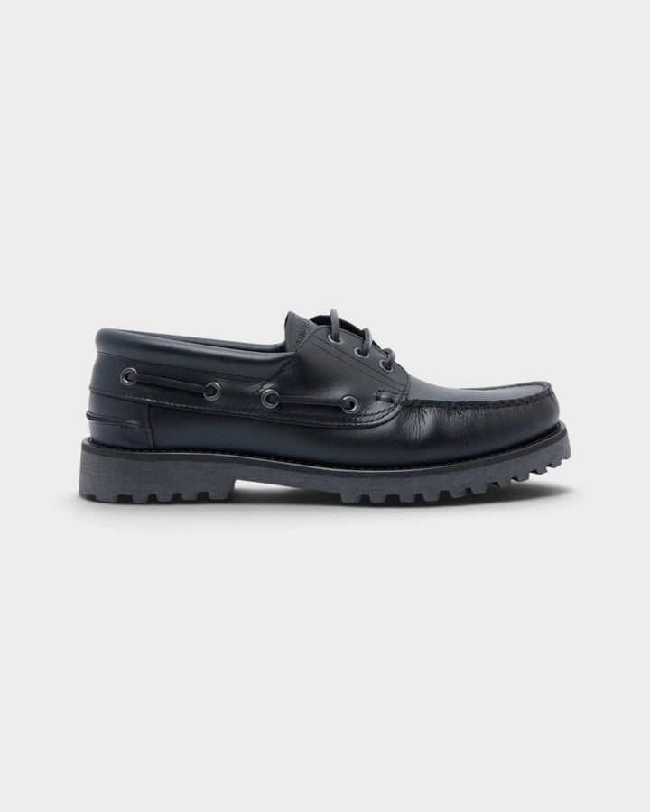 Ollie Boat Shoe Black Leather