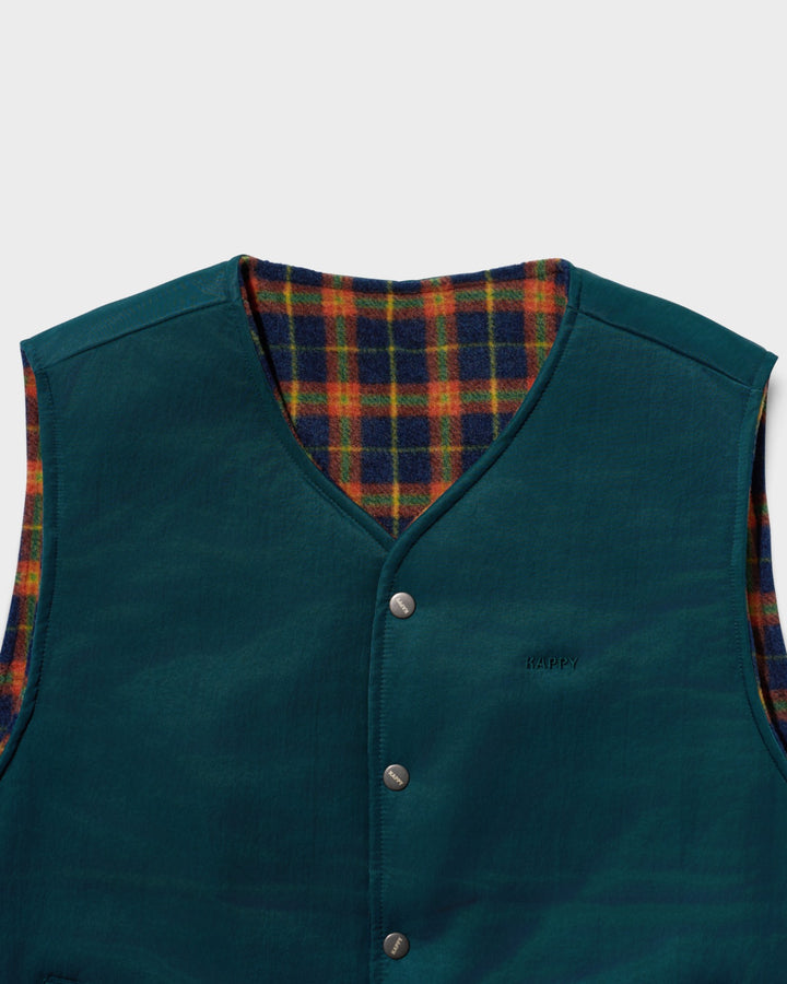 Reversible Nylon Check Vest Green