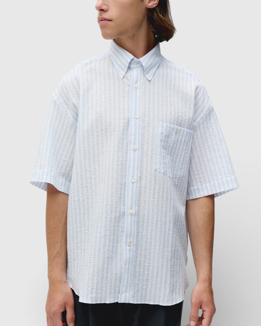 Short Sleeve Baggy Shirt Seersucker Sky Stripes