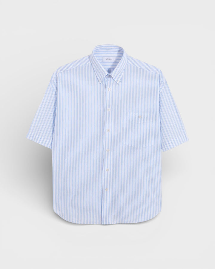 Short Sleeve Baggy Shirt Seersucker Sky Stripes