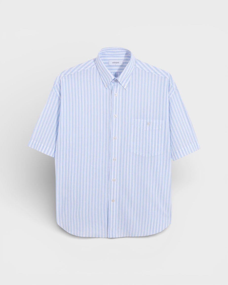 Short Sleeve Baggy Shirt Seersucker Sky Stripes