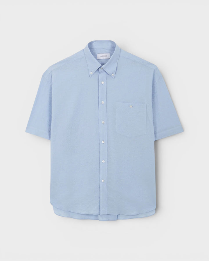 Short Sleeve Baggy Shirt Seersucker Sky Blue
