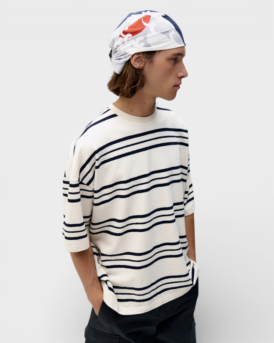 Short Sleeve Oversized T-shit Terry Dark Navy Stripes