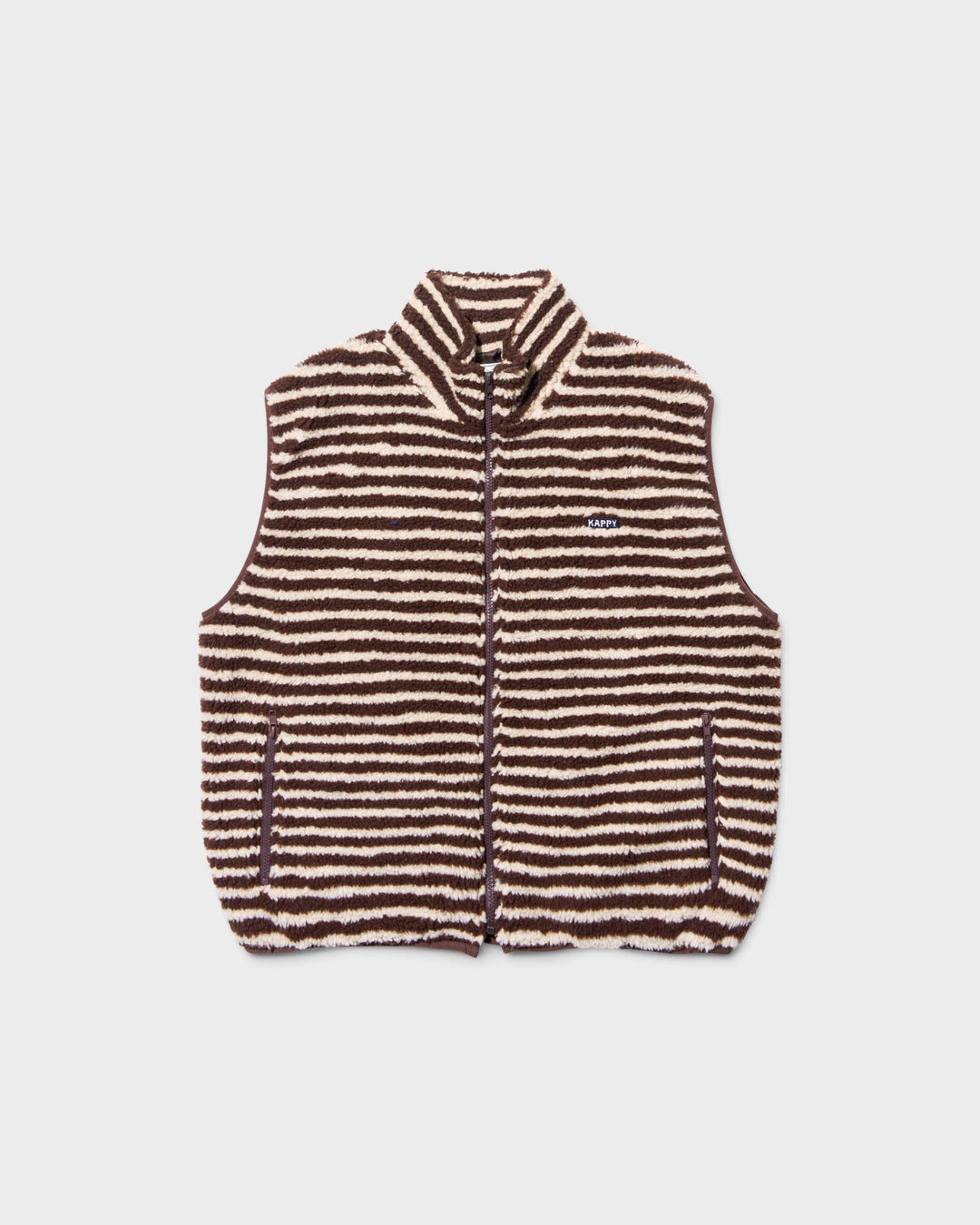 Stripe Fleece Zipper Vest Brown