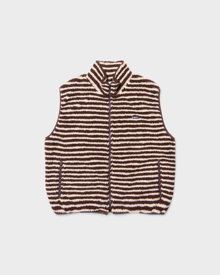 Stripe Fleece Zipper Vest Brown