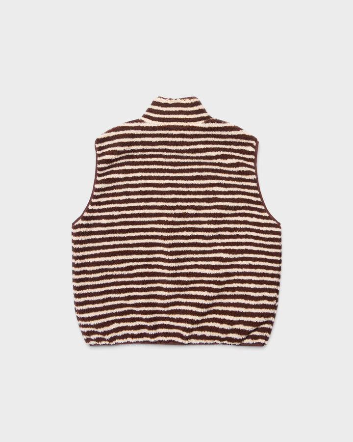Stripe Fleece Zipper Vest Brown