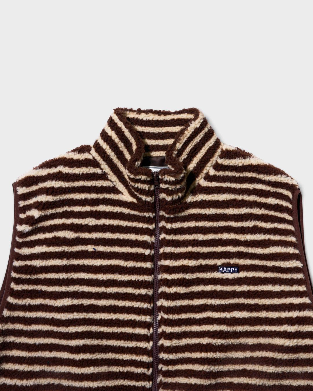 Stripe Fleece Zipper Vest Brown