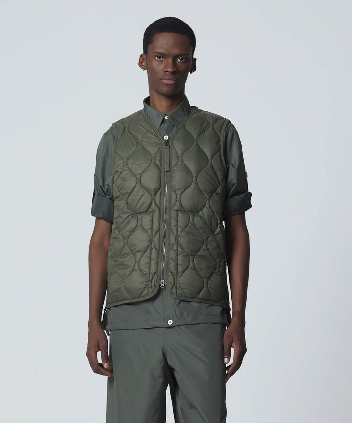 Military V Neck W-Zip Down Vest Dark Olive