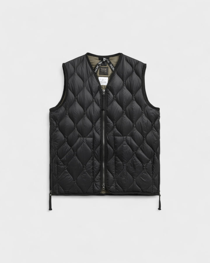 Military V Neck W-Zip Down Vest Black