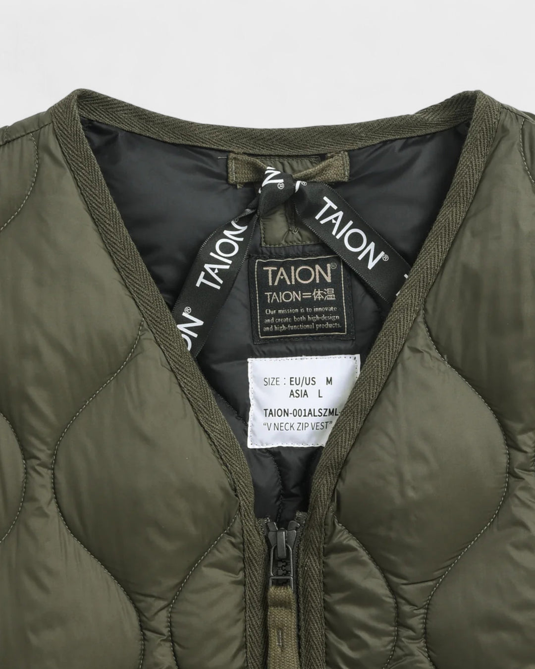 Military V Neck W-Zip Down Vest Dark Olive