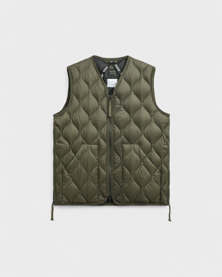 Military V Neck W-Zip Down Vest Dark Olive