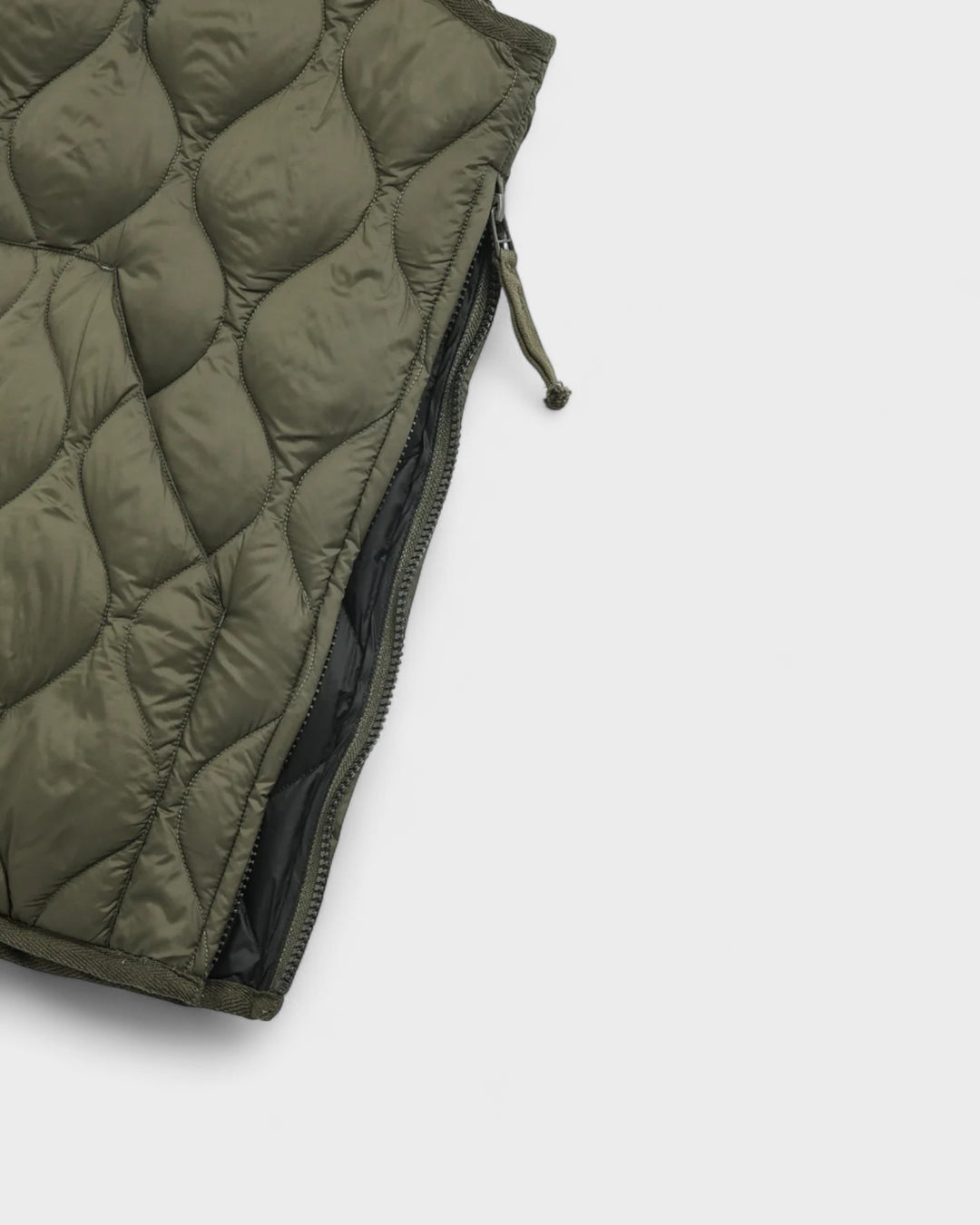 Military V Neck W-Zip Down Vest Dark Olive
