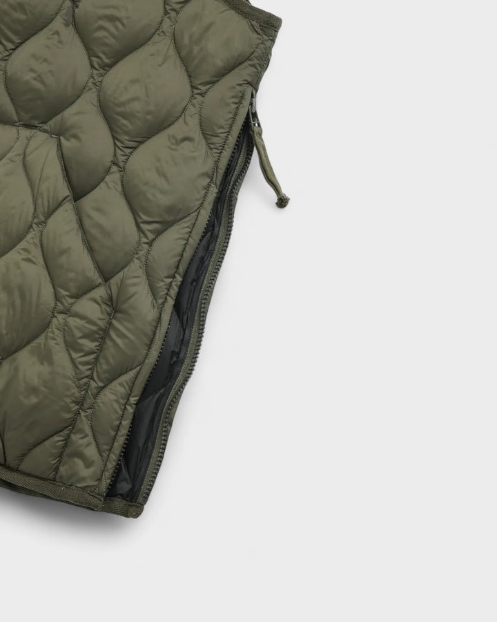 Military V Neck W-Zip Down Vest Dark Olive