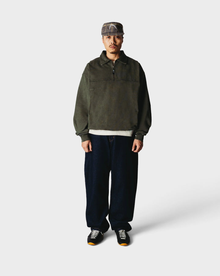 WBLoke Washed Zip Polo Dark Olive – vue 2