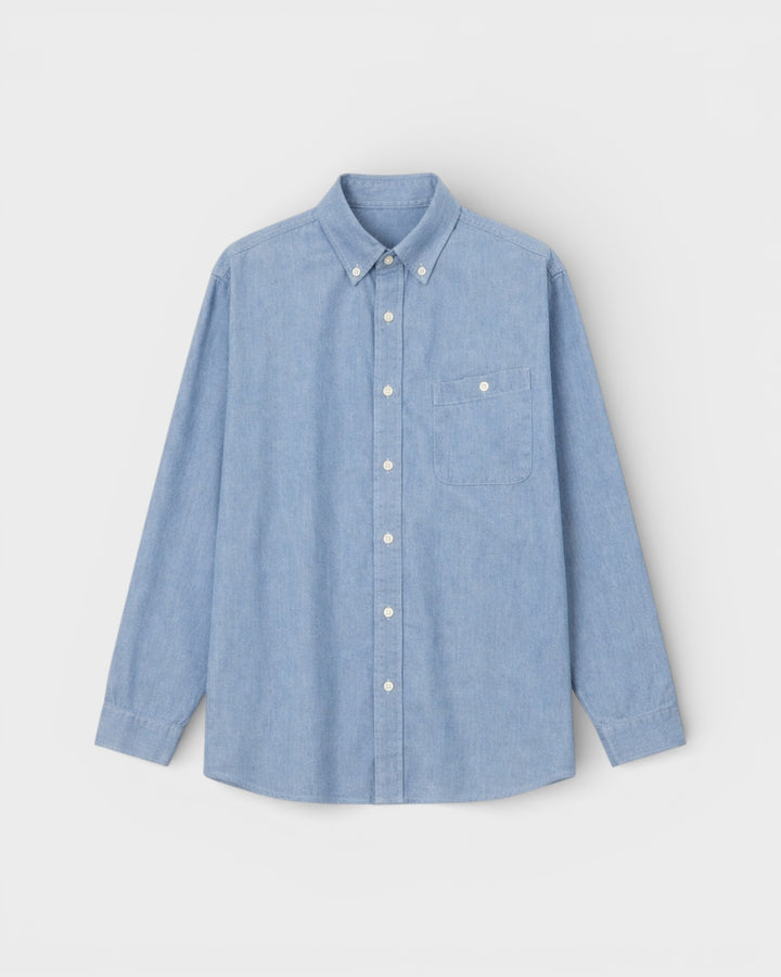 Long Sleeve Baggy Shirt Cotton Light Indigo