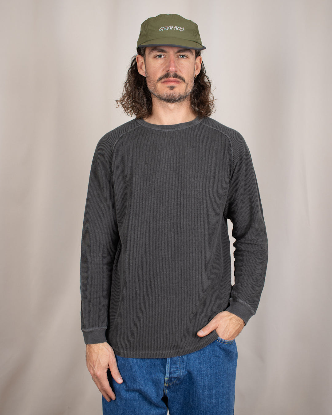 Long Sleeve Rib Knit P-Black