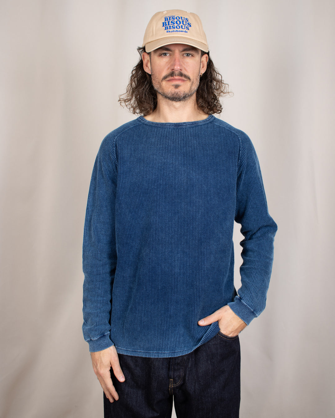 Long Sleeve Rib Knit Indigo