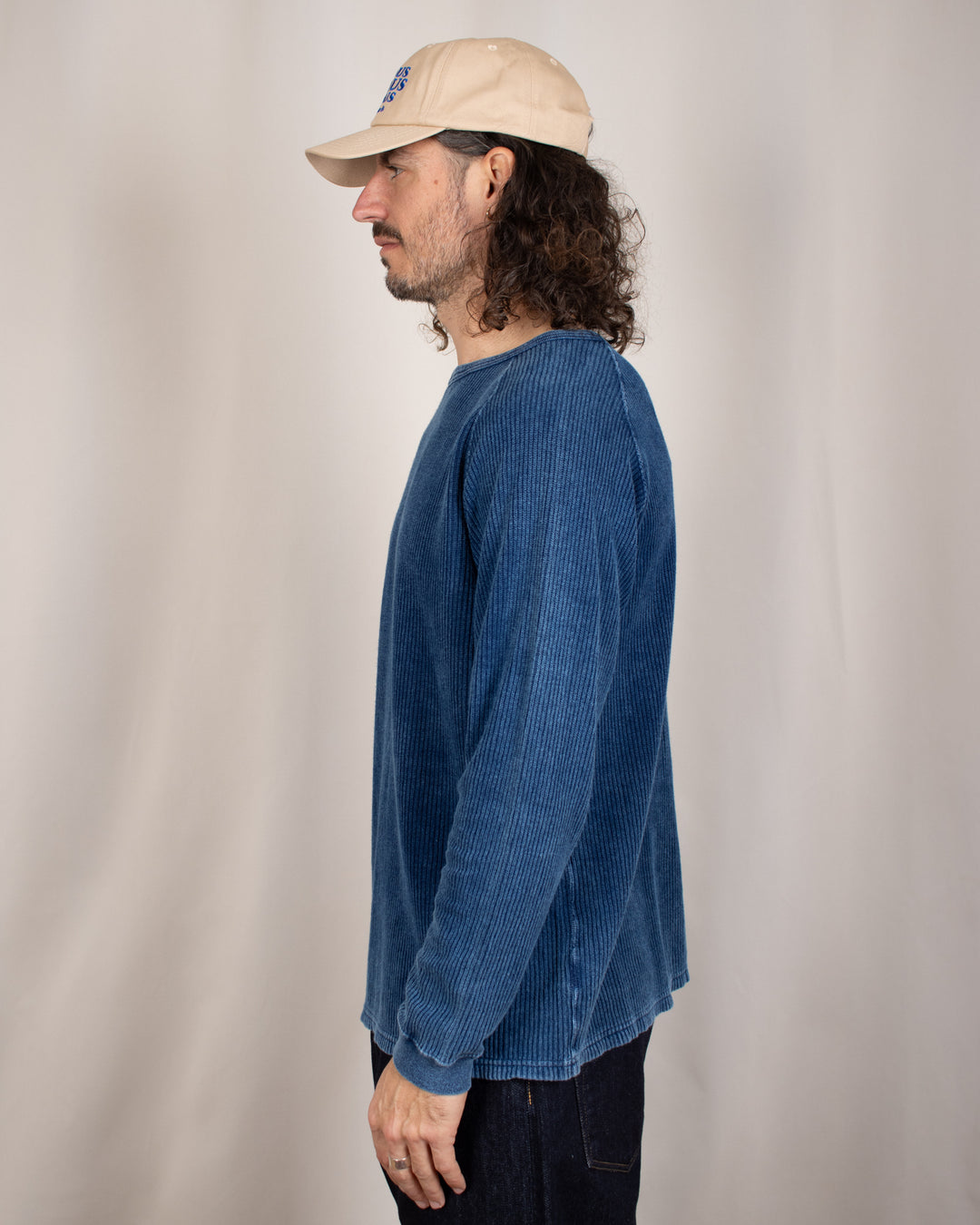 Long Sleeve Rib Knit Indigo