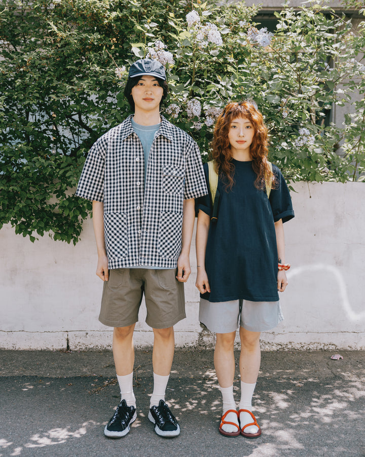 Gingham Check Linen Half Jacket Black