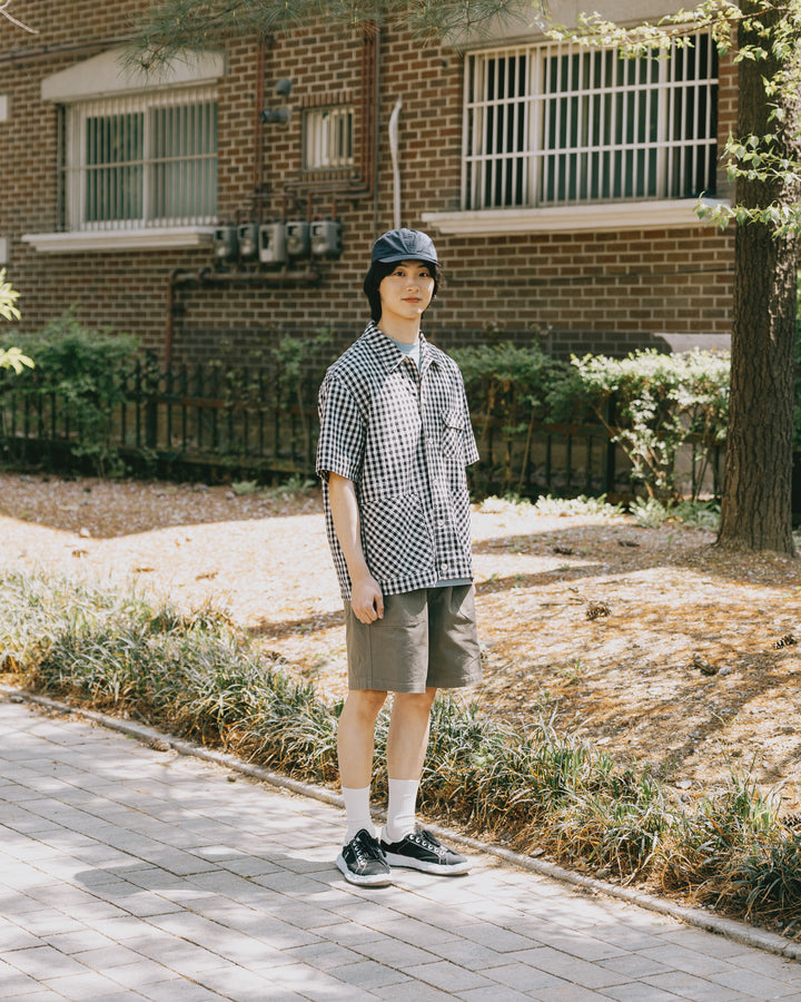 Gingham Check Linen Half Jacket Black